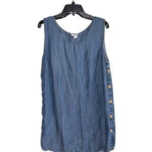 Loft Lounge Sleeveless Denim Blue Dress with Button Detail Size Large